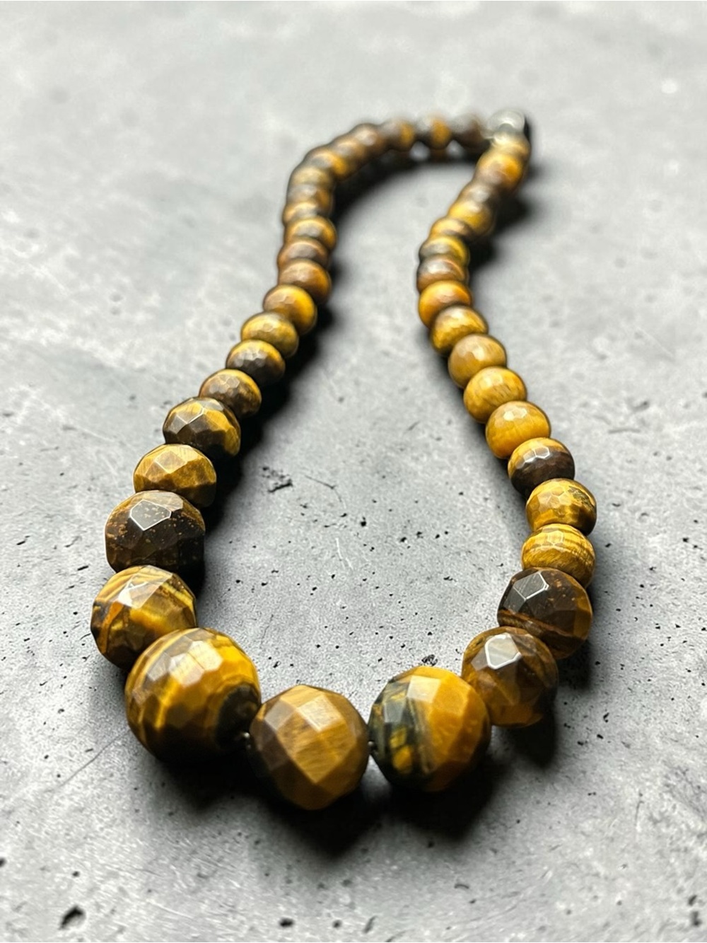 16” Faceted Natural Tiger Eye Bead Necklace Sterling Silver Clasp